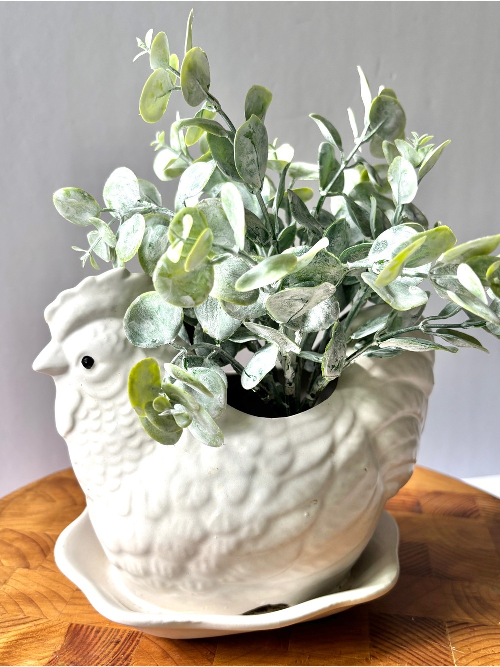 Hen on Nest Planter Vintage White Ceramic Clay Chicken Country Cottage Grandma